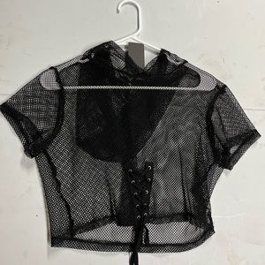 Mesh Hooded Crop Top